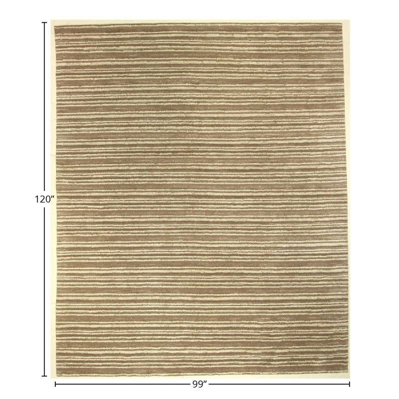 Hand Knotted Striped Area Rug in Beige