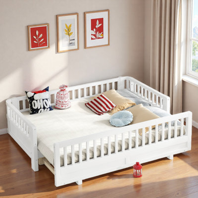 Lit plateforme avec garde-corps et taille convertible