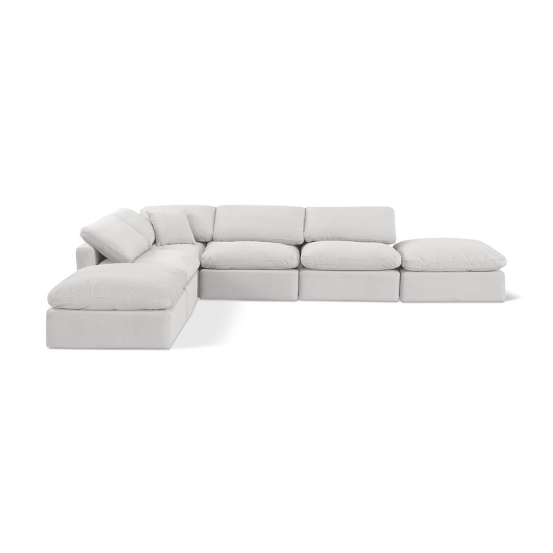 Itala Velvet L-Shaped Sectional Reversible, Cream Velvet