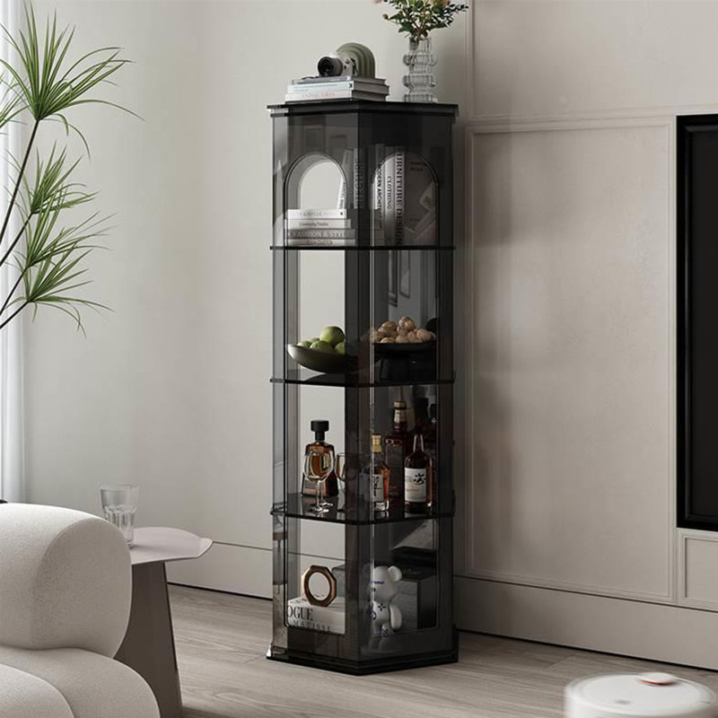 Modern simple semi-circle acrylic accent cabinet, (4 Shelves) 59.06"H x 22.2"W x 19.23"D, Black