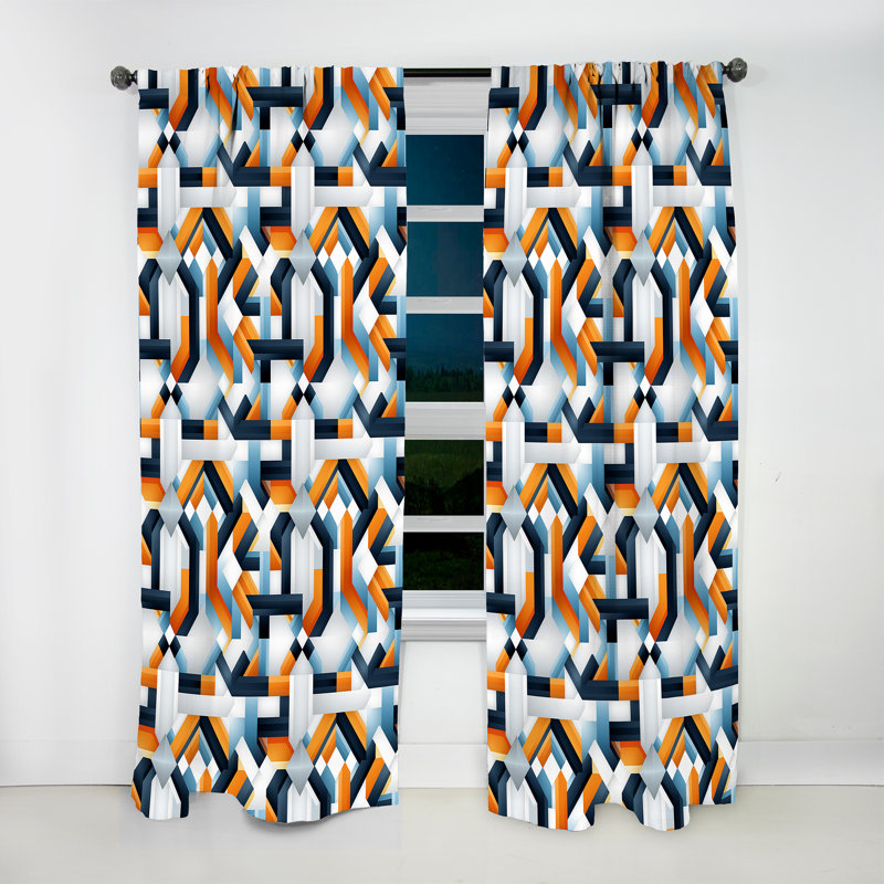 Industrial Matrix Geometric Reflections I - Modern Velvet Curtain - Room Darkening - 1 Panel, 52" W x 90" L