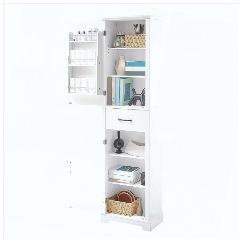 Grande armoire de salle de bain autoportante à deux portes et tablettes réglables, Blanc