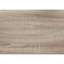 Console en stratifié taupe pour le salon - base asymétrique, pieds robustes, entrée de table étroite de style moderne,