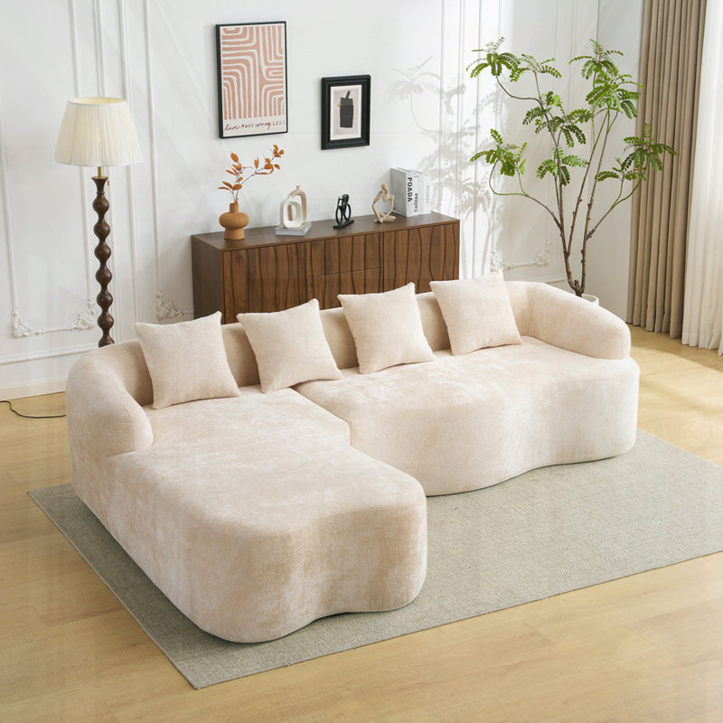 Canapé modulaire en L avec méridienne incurvée, Beige