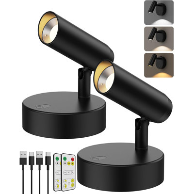 2-Pack Rechargeable Magnetic Spotlight, Dimmable 2700K–6500K Cordless Wall Light with Remote & Touch Control, Black