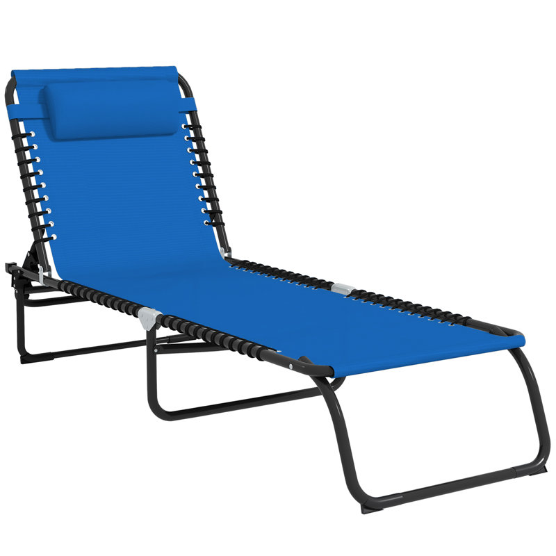 Chaise longue pliable, dossier inclinable à 4 positions, conception portable à trois volets et filet respirant pour la piscine, le camping et la randonnée - bleu marine