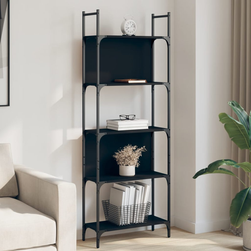 Scheld 166.5cm H x 60.5cm W Metal Standard Bookcase, Black