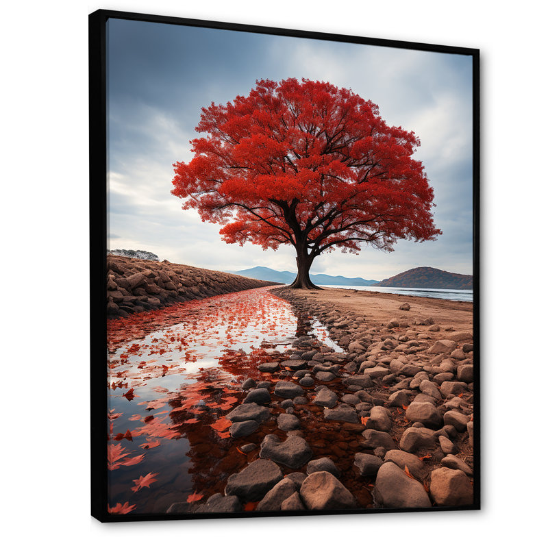 Reproduction d'art sur toile, arbres monochromes rouges et gris «Solitude I», H 40 po x l 30 po x P 1,5 po