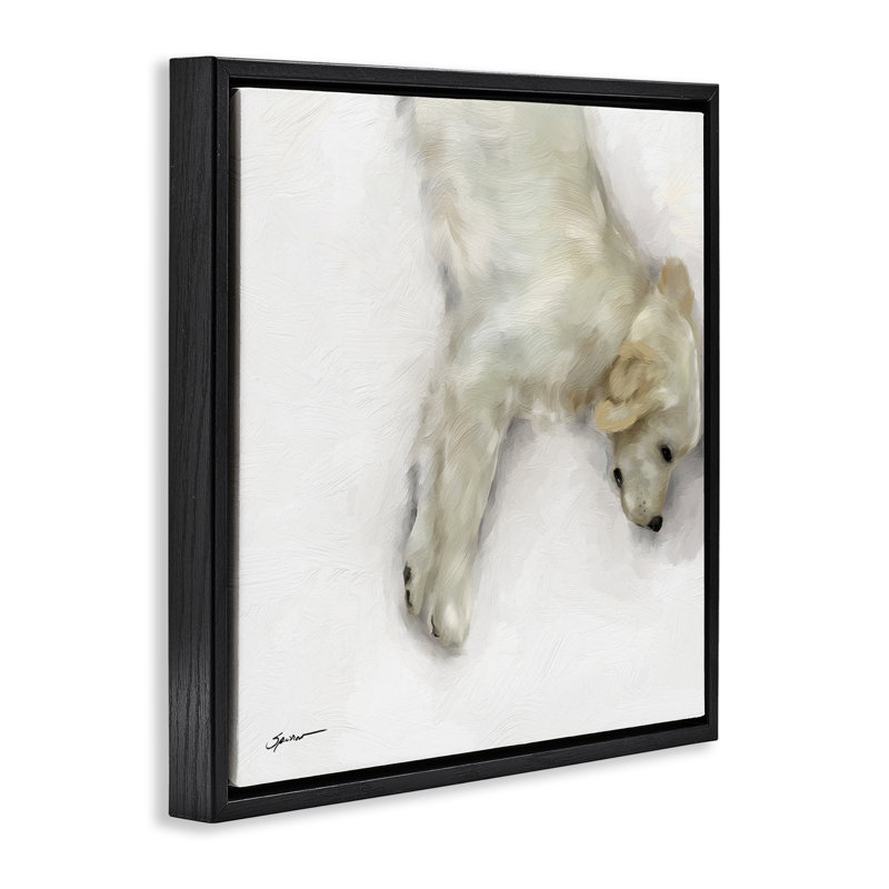 Cadre flottant Sweet Cream Sleeping Puppy, design par Mary Sparrow, Cadre flottant noir de jais, H 18 po x l 18 po