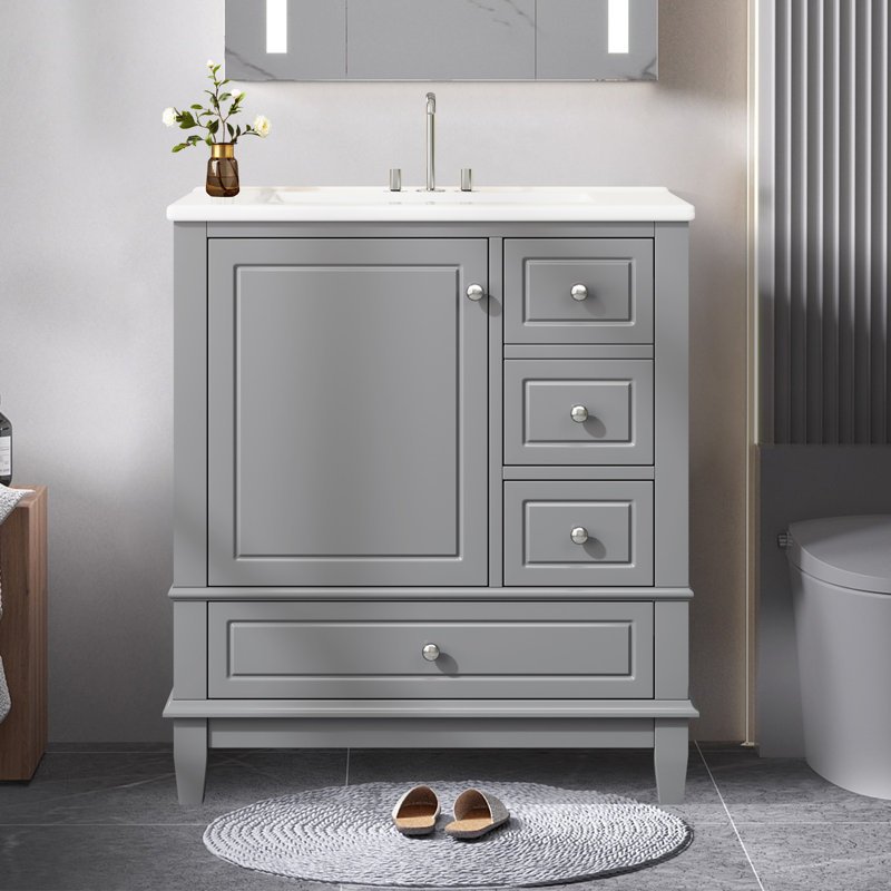 Meuble-lavabo 30 po avec lavabo en céramique, Gris
