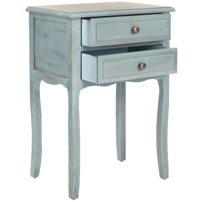 Elegant Faredo 19'' W Nightstand with 2 Drawers - French Style Wooden Classic End Table for Any Room, Barn Blue