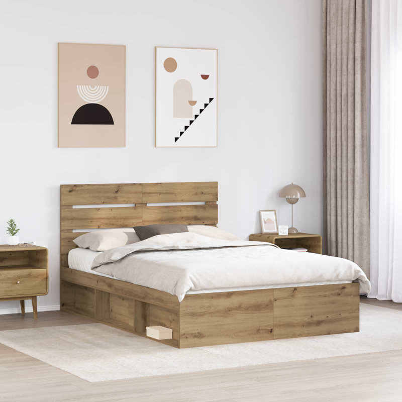 Solid Wood Bed, European Double (140 x 200 cm), Artisian Oak