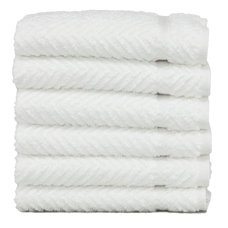 Herringbone Turkish Cotton Super Plush Washcloth, White