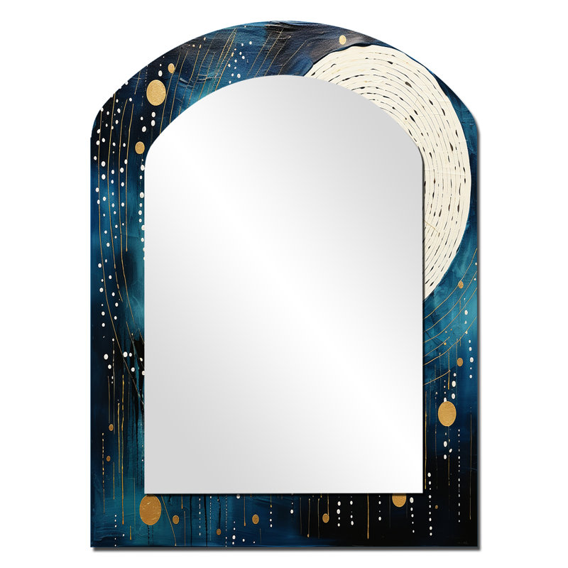 Miroir mural bleu minimaliste lune IV - minimalisme asymétrique, 34 po x 25 po