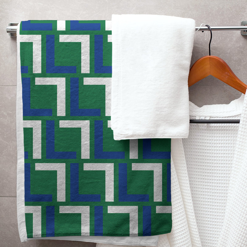 Serviette de bain, Vert / Bleu / Blanc