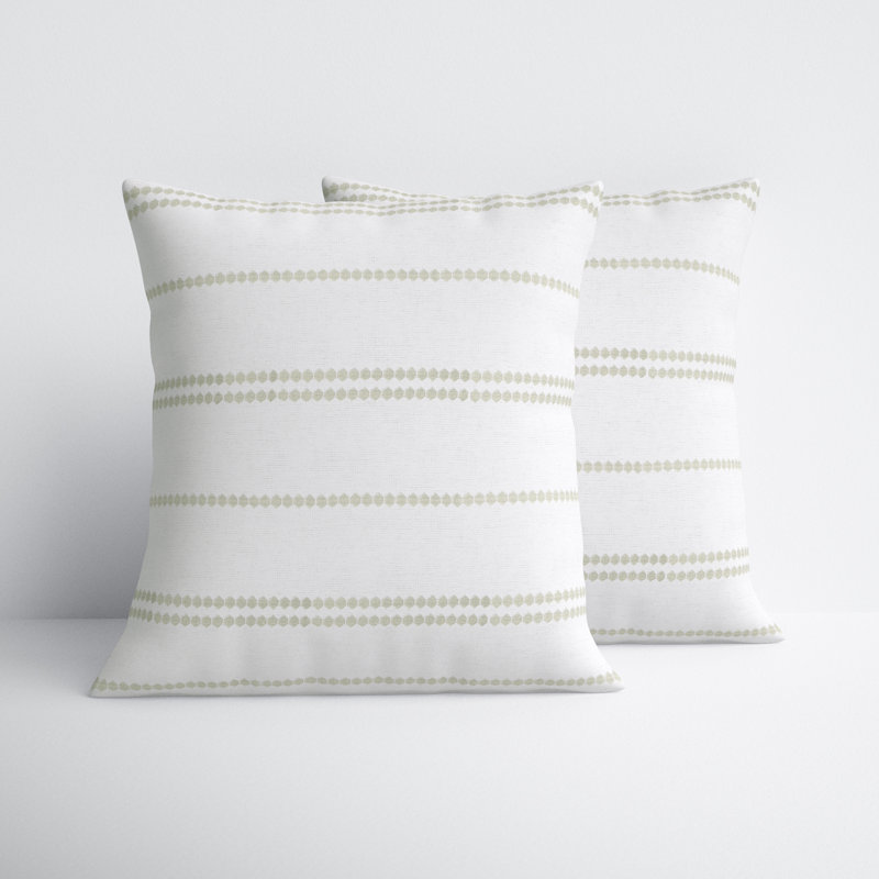 Hudie Organic Cotton Throw Square Pillow, White/Olive, Pillow Cover Only - No Insert