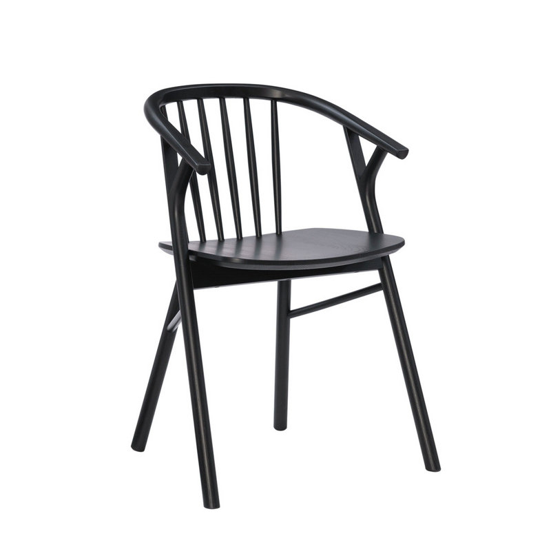 Chaise avec accoudoirs à dossier en bois massif Fincher Windsor, Noir