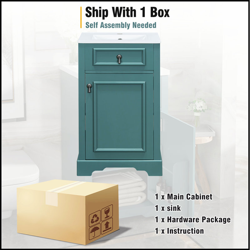 Meuble-lavabo de 20 pouces avec lavabo en céramique, porte à fermeture douce, tablette réglable et support de rangement fixé à la porte - idéal pour les petites salles de bain