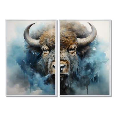 Bison Spirit Of The Prairies - Blue Art Prints On Canvas