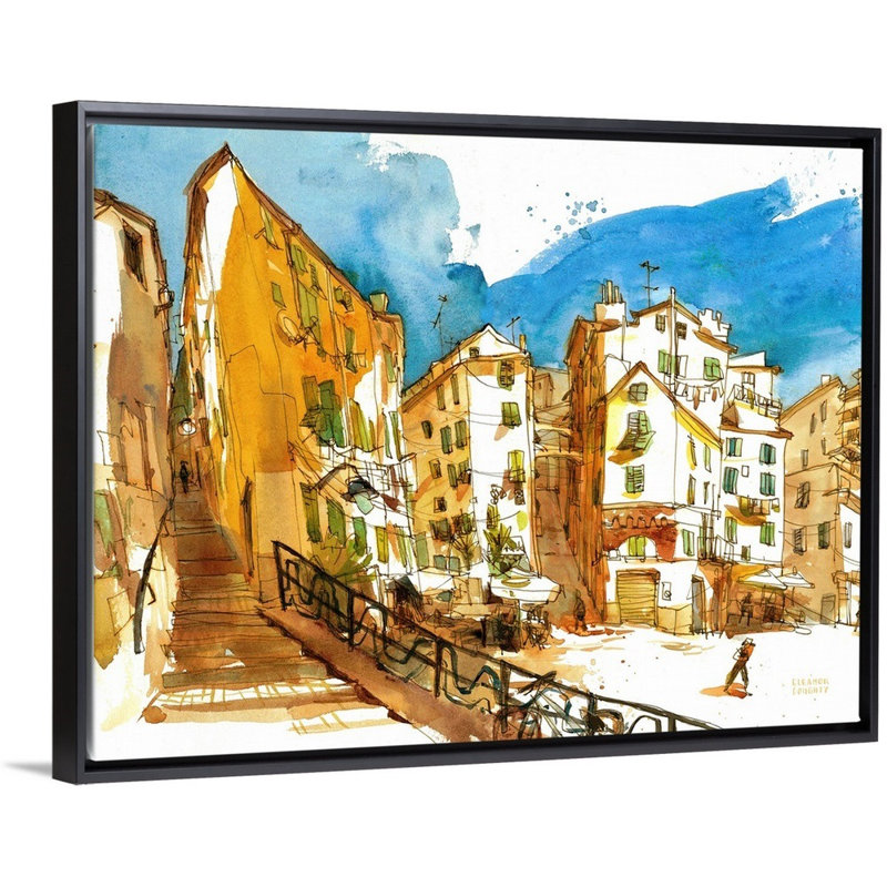 "High Noon on the Italian Piazza" par Eleanor Doughty, reproduction d’art sur toile, Cadre noir