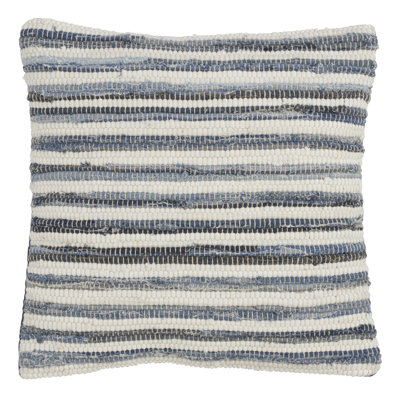 Gênes Striped Denim Chindi Square Cotton Pillow Cover & Insert