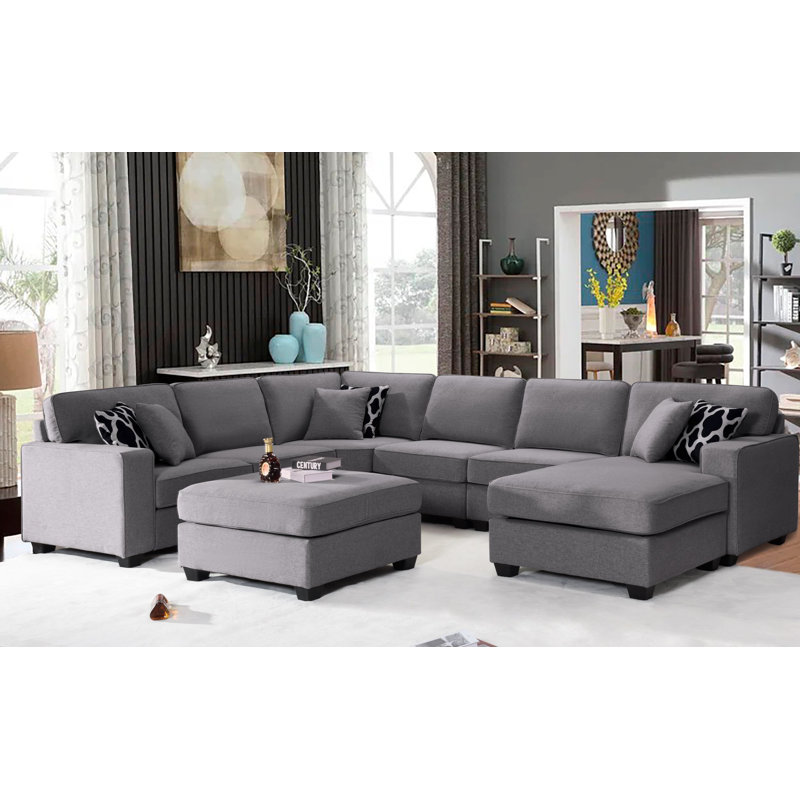 Wuilian Upholstered Sectional Reversible, Dark Gray Polyester Blend