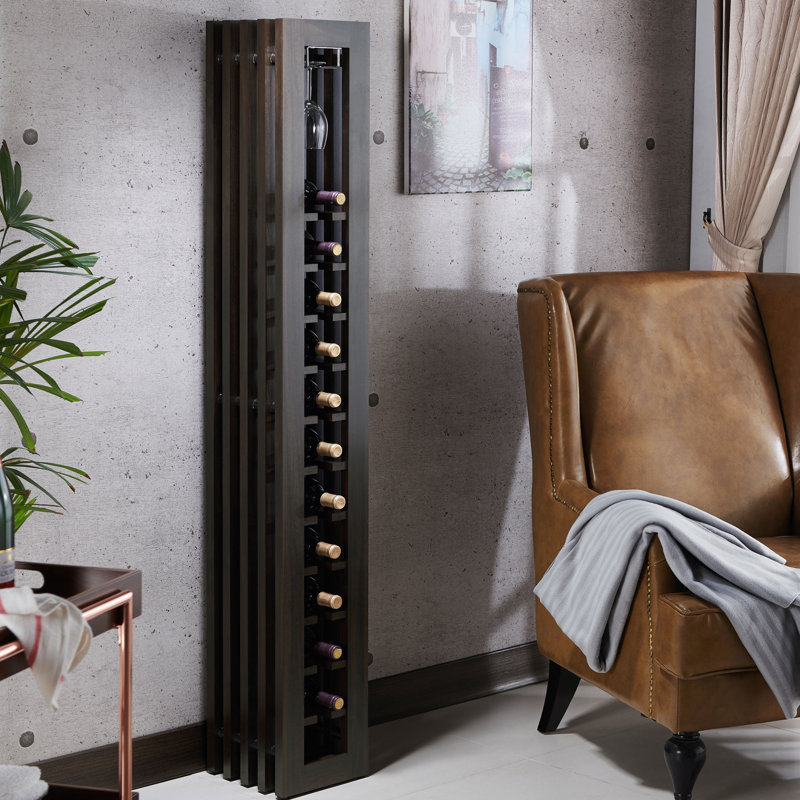 11 Bottle Floor Wine Bottle & Glass Rack, Wenge
