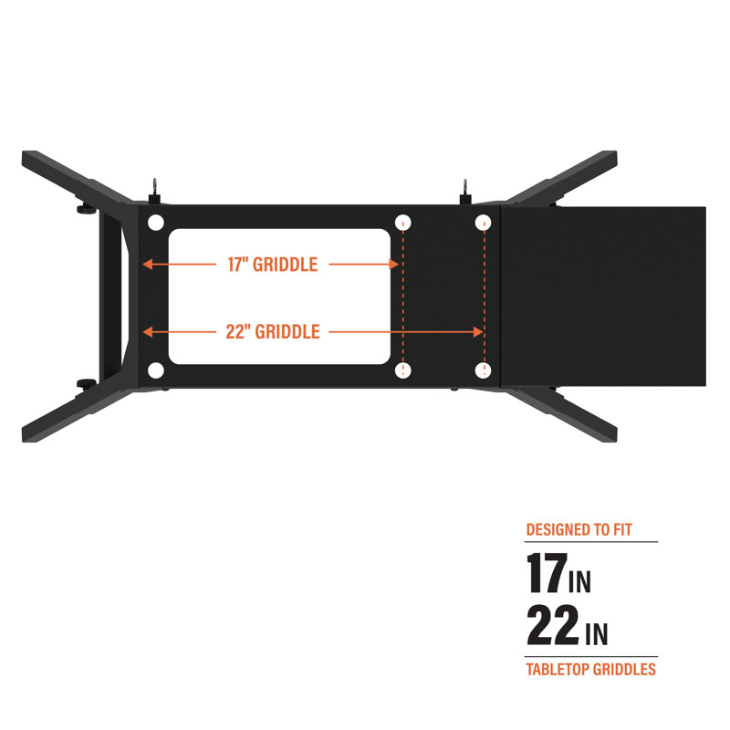 Black Adjustable Steel Griddle Stand with Side Shelf