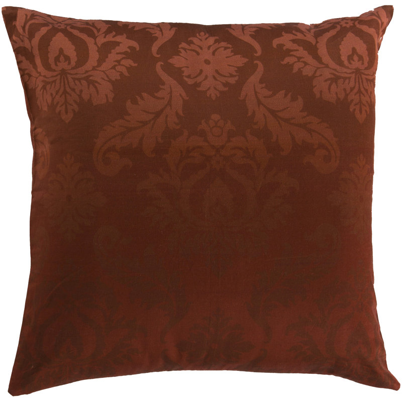 Divine Damask Cotton Throw Pillow, 22" x 22", Brown, Down