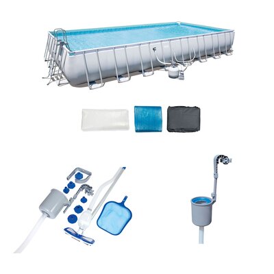 Bestway 31.3ft x 16ft x 52in Pool Set with Vacuum, Maintenance Kit and Skimmer -  56625E-BW + 58237E-BW + 58233E-BW