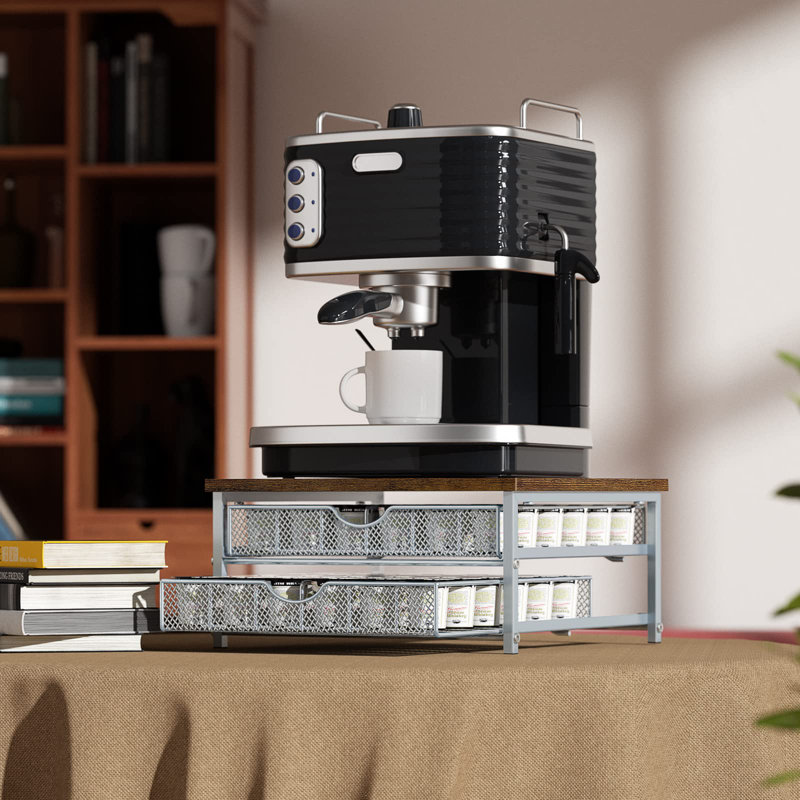 Support à café pour comptoir, tiroir à café pour support de tiroir à café Keurig, organisateur de rangement pour 72 dosettes de rangement pour café avec paniers coulissants pour station de café, argent