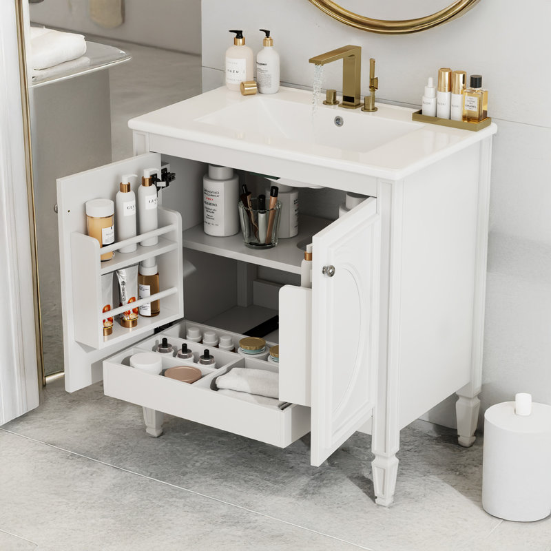Meuble-lavabo 30 po avec lavabo, Blanc, Argent argent