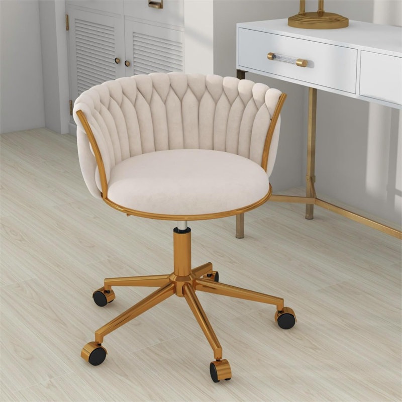 Fauteuil de bureau à roulettes, fauteuil de bureau moderne en velours, fauteuil de maquillage pour coiffeuse tissé à la main pour filles