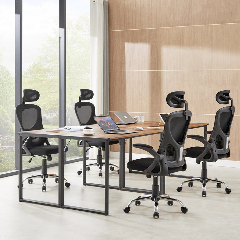 High Back Mesh Office Desk Chair with Lumbar Support & Headrest, 360° Swivel Wheels, Flip-up Armrest, Height Adjustable