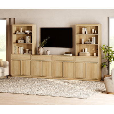 Wall Unit TV Stand with 3 Tiers Bookshelf, Entertainment Center with 4 Storage Cabinets and Adjustable Shelf, Media Console with 4 Drawers for Living Room
