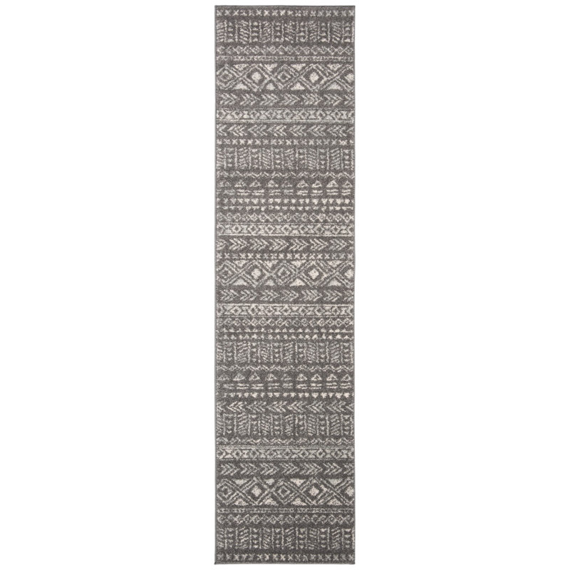 Tapis gris foncé / ivoire Rensselear, Tapis de couloir 2 pi x 8 pi