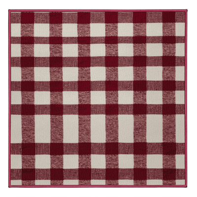 Washable Gingham Ribbon Farm Area Rug