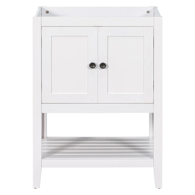 Base de meuble-lavabo 24 po seulement, armoire de rangement avec portes et tablette ouverte, Blanc
