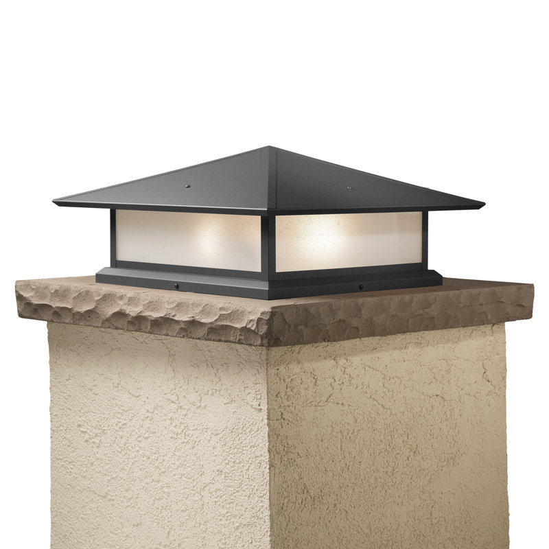 Abston Stained Glass Pier Mount Light, Frosted Seedy, Textured Black, 8" H x 14.5" W x 14.5" D