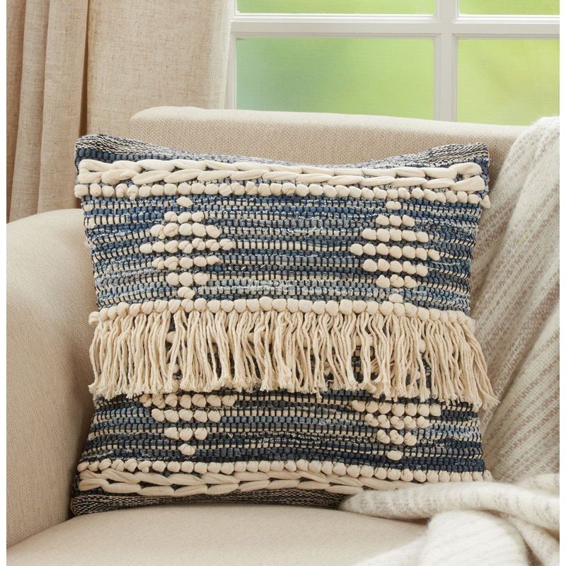 18" Black Cotton Chindi Fringe Square Throw Pillow