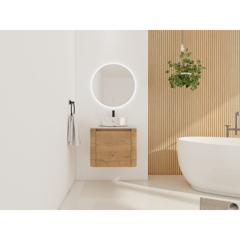 Ensemble de meuble-lavabo mural 23 5/8 po - 5 options de lavabo couleur, plateau en pierre reconstituée et armoire de rangement à fermeture en douceur (type C)