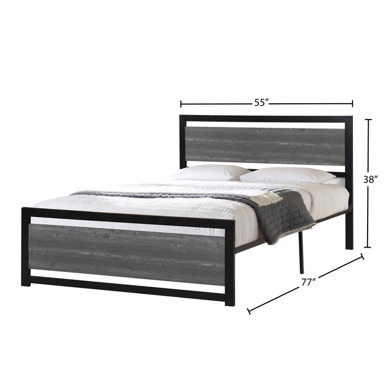 Lit plateforme en métal avec tête de lit, aucun sommier requis, moderne, noir, simple, Simple