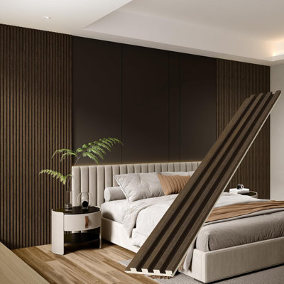Ensemble de 4 panneaux muraux en bois massif de 94,5 po x 5,7 po, panneaux de lattes en bois acoustique pour décoration murale intérieure, fond de télé, salon (noyer)