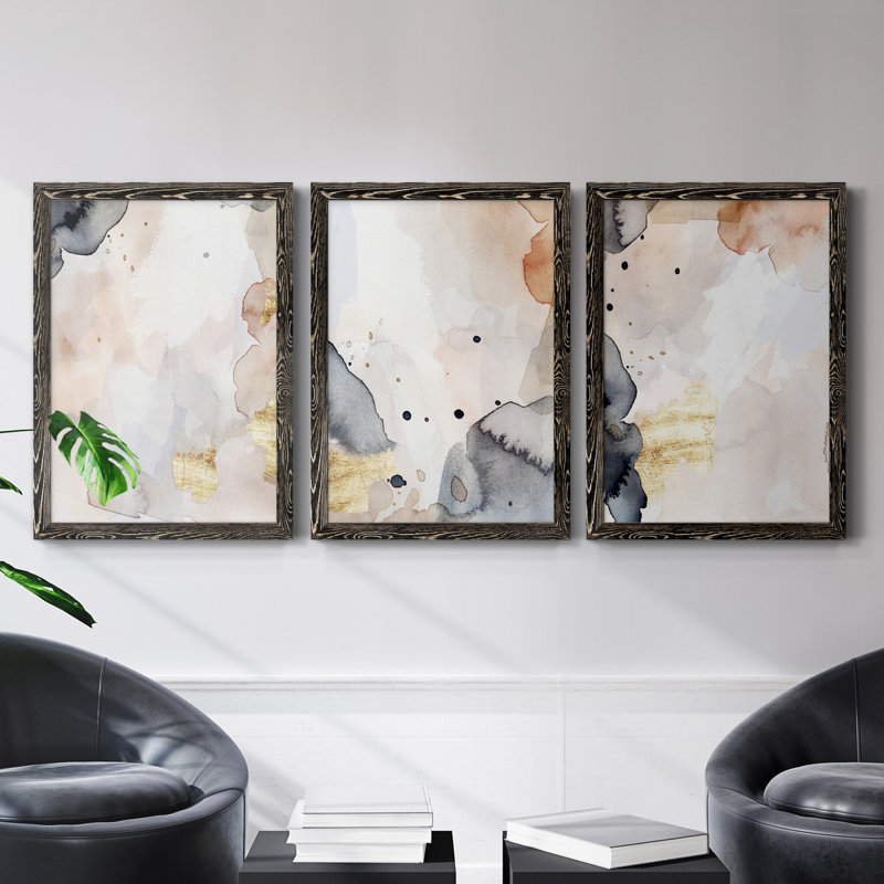Marine Blueprint I - ensemble de 3 peintures sur toile encadrées, H 37,5 po x l 82,5 po x P 1,5 po, Noir