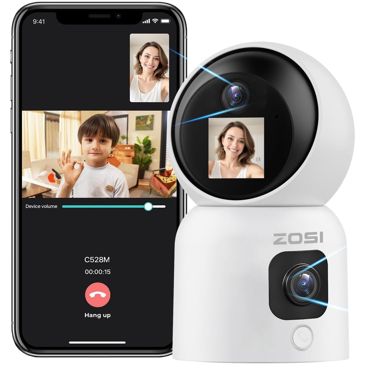 ZOSI Dual-Lens 360° PTZ 2K Security IP Camera for Baby/Pet, 2-Way