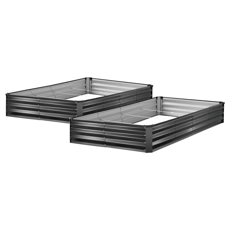 Galvanized Raised Garden Beds, 8 x 4 x 1 ft, Rectangular Metal Planter Boxes Kit Outdoor, Bottomless Elevated Planting Box with Gloves, Alu-Zinc, for Growing Flowers Vegetables, Dark Gray