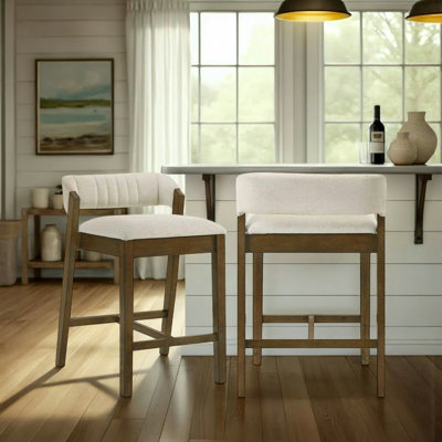 Tabouret de bar en bois d'hévéa avec siège en tissu Frison