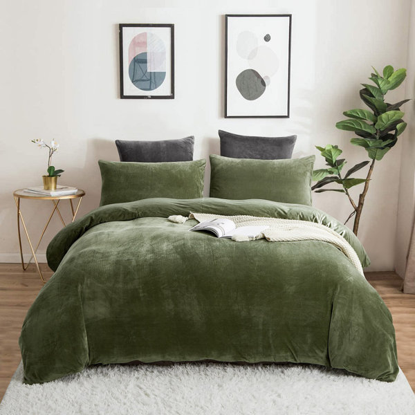 Modern Duvet Cover Set Cotton 220 x 240 cm Solid Pattern Green