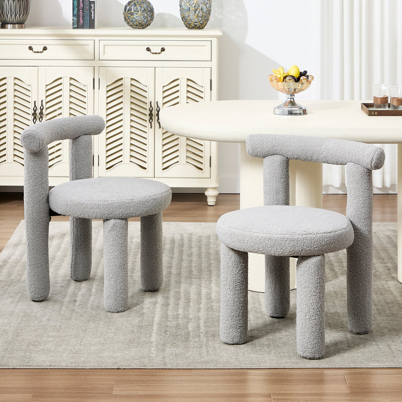 Modern Sherpa Dining Chairs With Curved Back, Armless Accent Side Chair For Dining Room/Living Room, Gray