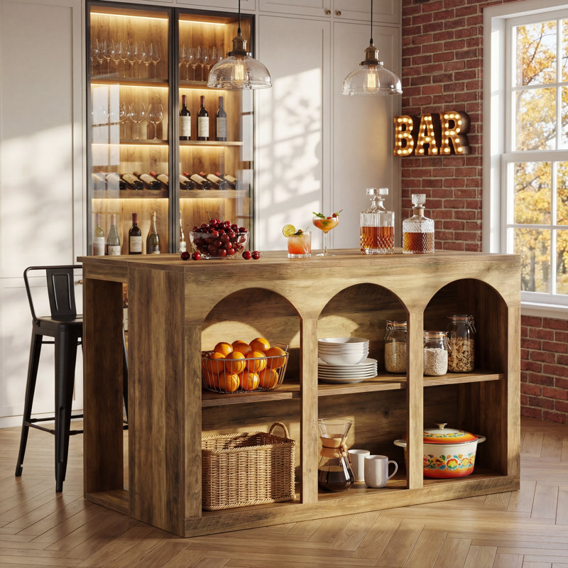 Grande unité de bar 55 po avec rangement, table de ferme à hauteur de comptoir pour la cuisine 55 po